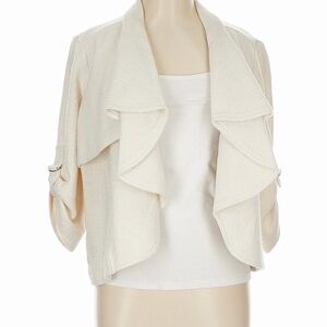 Chico's Draped Front Cream Women's Cropped Swing Coat Jacket Size: 2 - Med